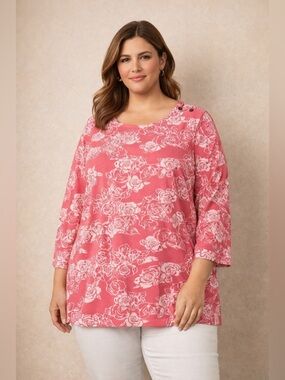 Jessica London Pink & White Floral Shirt Blouse Size 18/20
